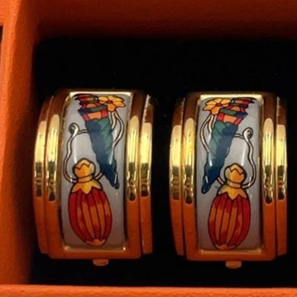 Hermes GD Enamel Earrings Perfume Bottle pattern W/Box - Picture 2 of 16
